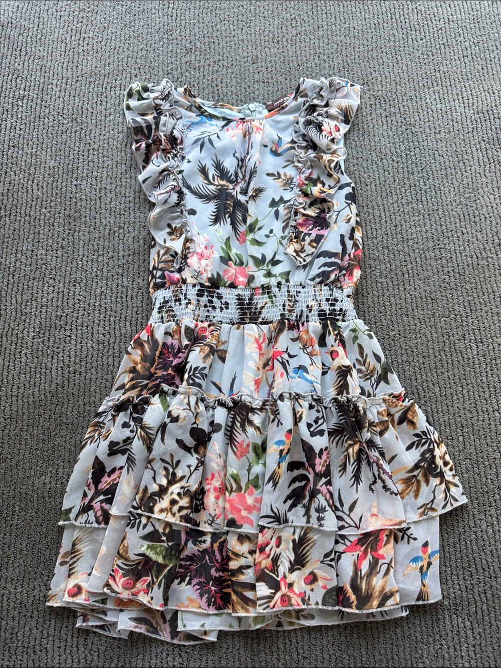 Imoga Light Blue Floral Ruffle Tiered Dress